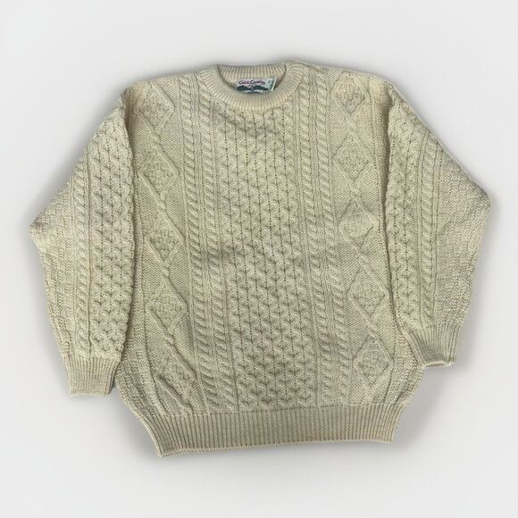 Celtic Country Ireland Sweater Mens XL Wool Chunky Fisherman Knit Aran Ivory - Picture 10 of 14